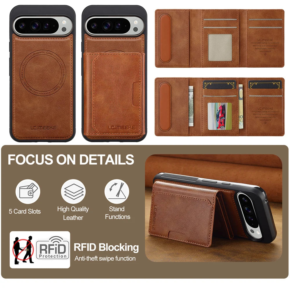 2-in-1 Magnetic Leather Wallet Case For Pixel Series