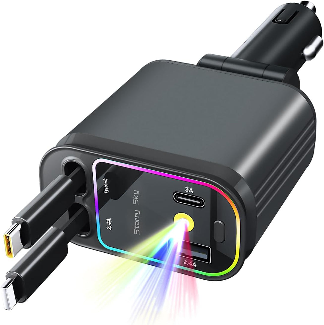 5 in 1 Retractable Car Charger - The Pixel Store