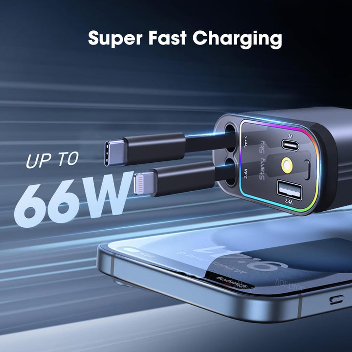 5 in 1 Retractable Car Charger - The Pixel Store