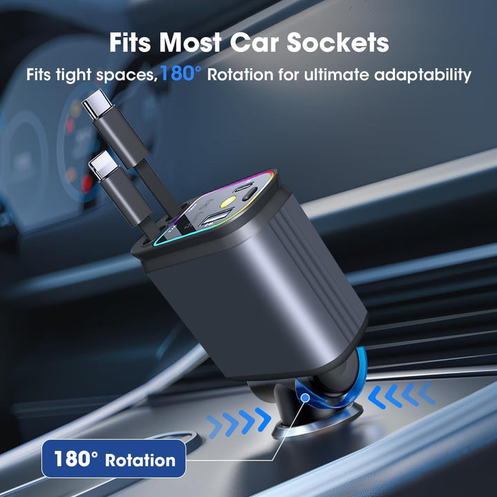 5 in 1 Retractable Car Charger - The Pixel Store