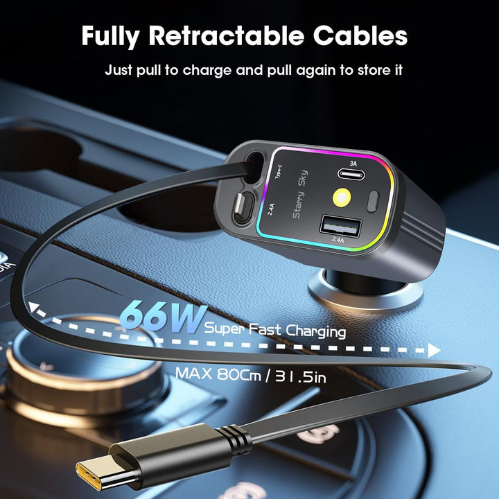 5 in 1 Retractable Car Charger - The Pixel Store